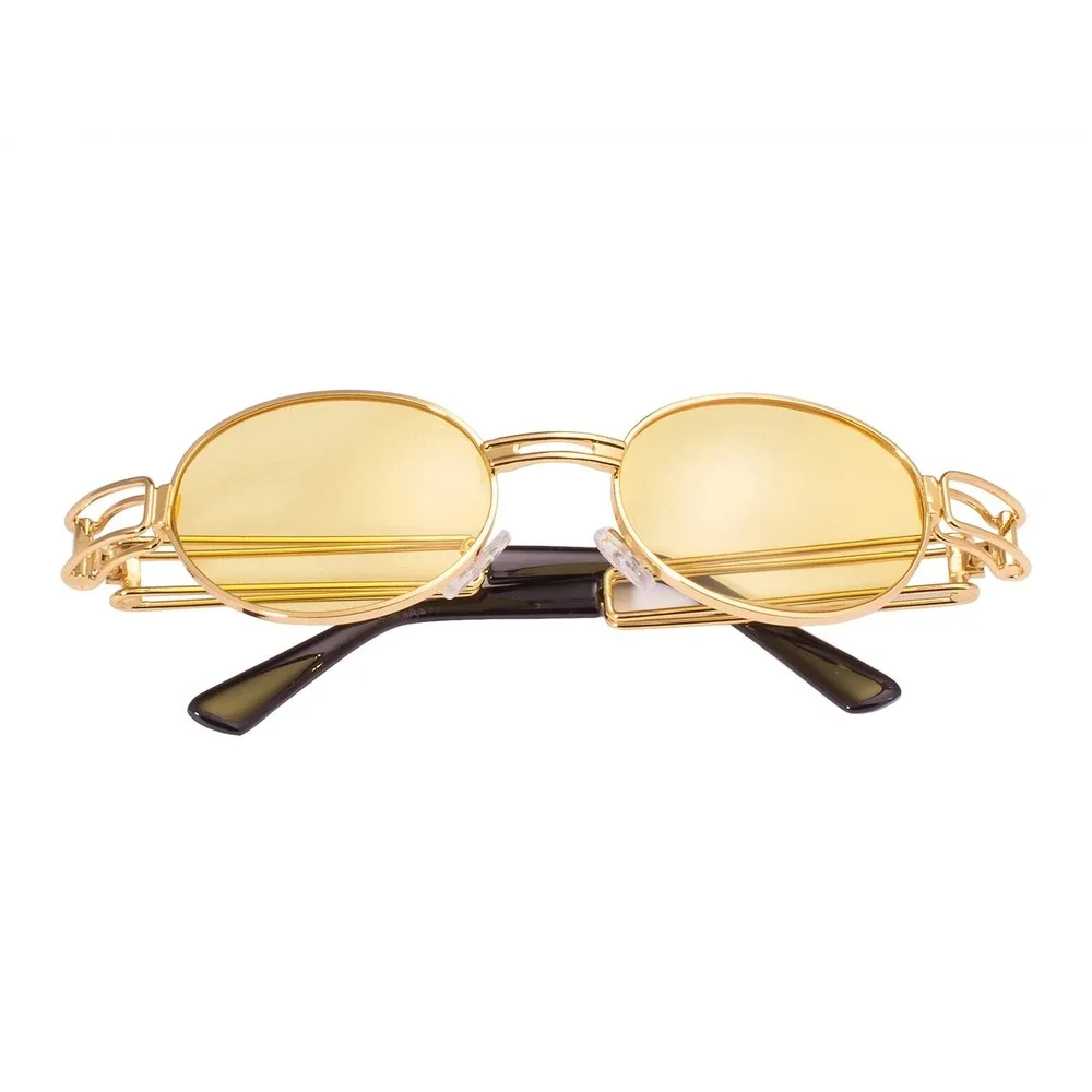 Oval Sunglasses Gold Frame Yellow Lens Unique Design Fashion Sun‎ Glasses Lentes